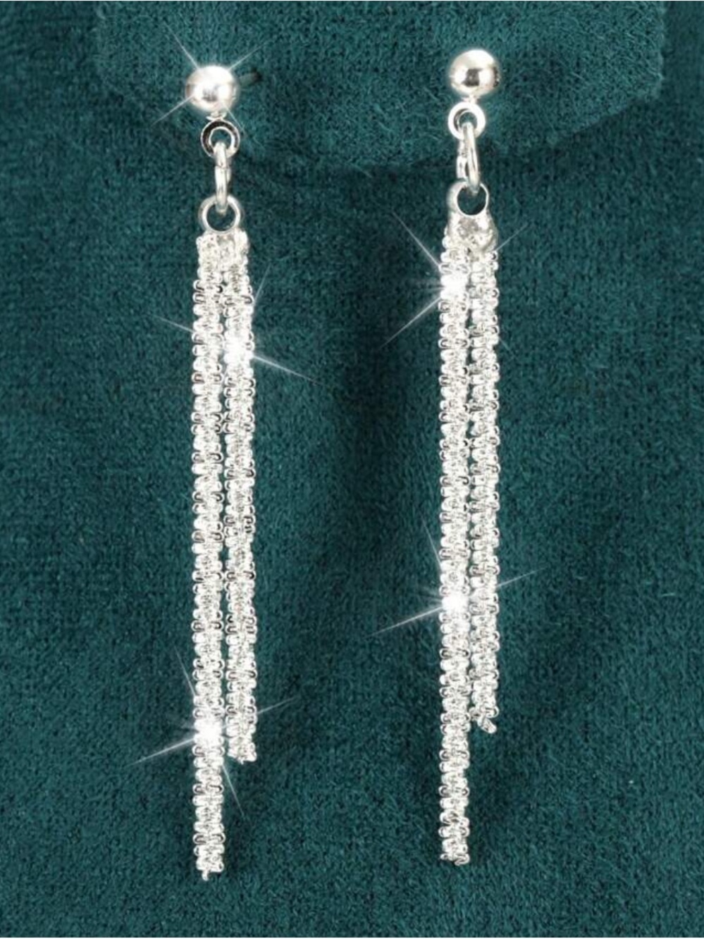 Silver Crystal Dangle Earrings - Sparkling Strands